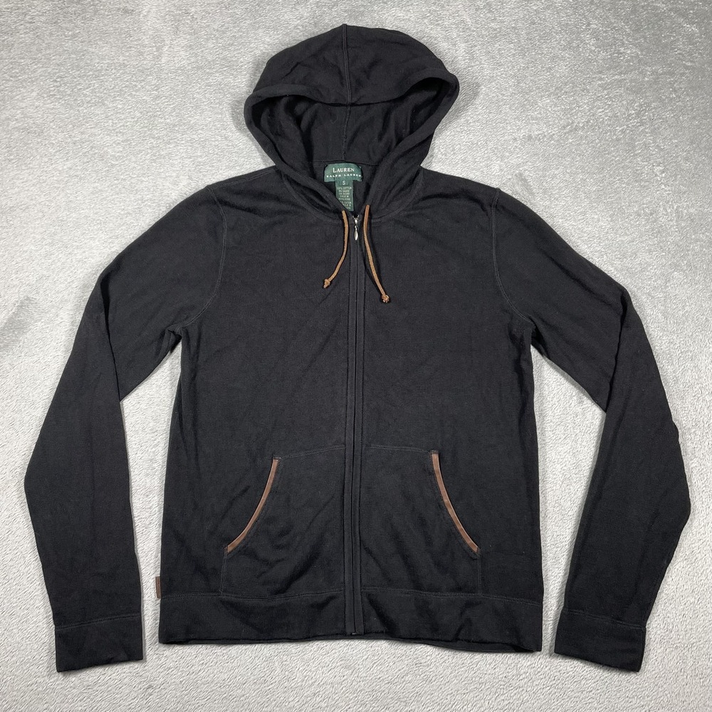 Lauren Ralph Lauren‎ Hoodie Womens S Black Full Zip Hooded Pockets Jersey